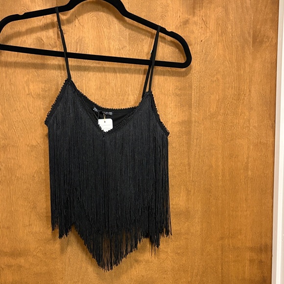 Zara Tops - 489. Zara Black Fringe Tassel Camisole Top